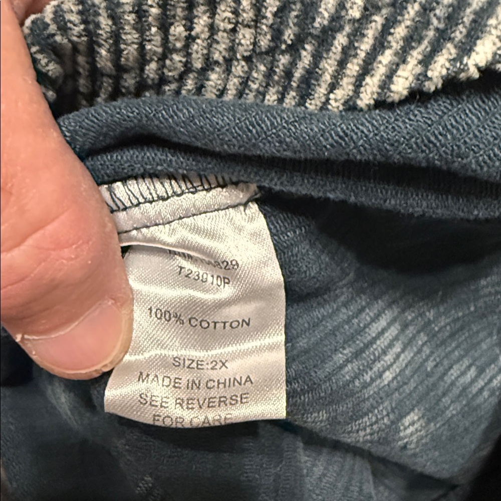 White Birch Blue Corduroy Shacket with Animal Print Accents. 2X - Picture 7 of 8